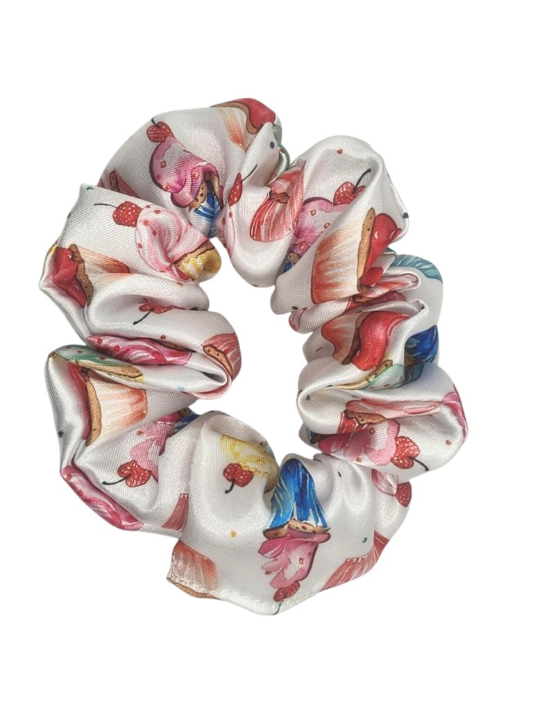 Satin Hair Scrunchie Cupcake Print